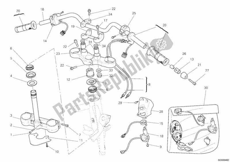 Alle onderdelen voor de Stuur van de Ducati Multistrada 1100 USA 2008